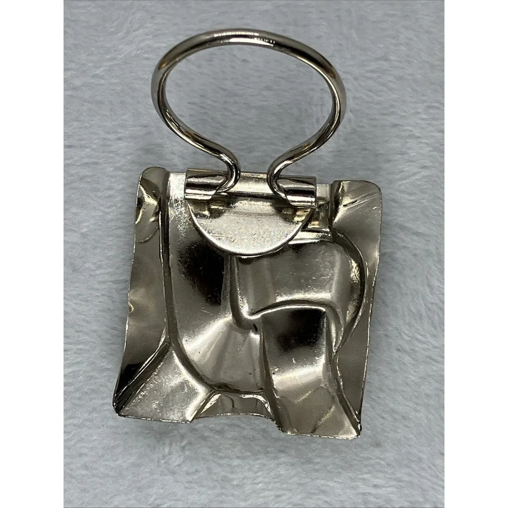 Vtg Silver Tone Scarf Clip Geometric Abstract Woven Design Estate Old Money Chic